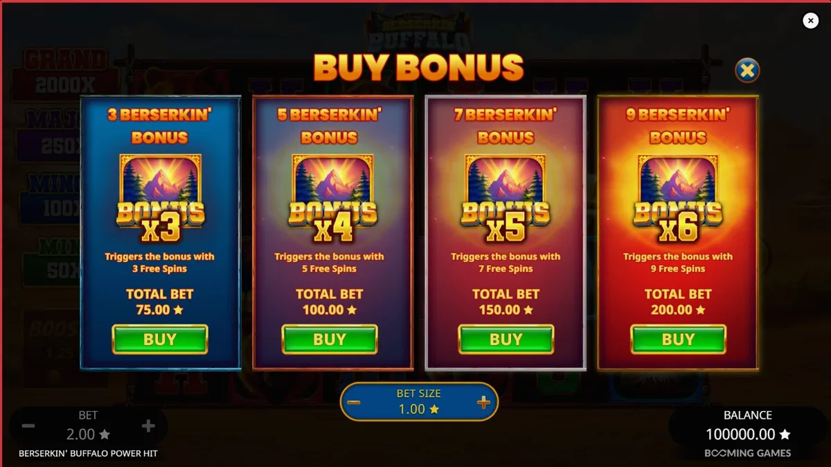 Tampilan visual slot Beserkin’ Buffalo Power Hit dengan latar belakang alam liar dan simbol hewan perkasa.