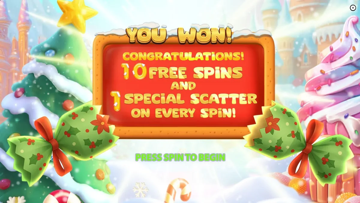 Tampilan visual penuh warna dari slot Big Sugar Bonanza Xmas dengan tema Natal dan permen.