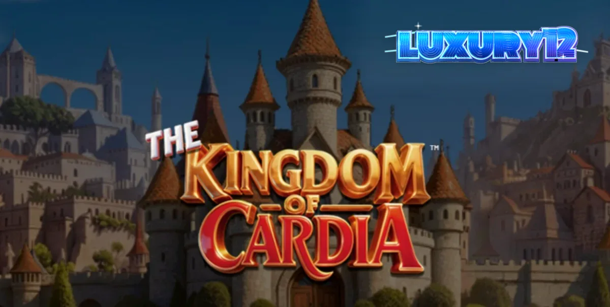 Tampilan visual permainan slot The Kingdom of Cardia dengan latar belakang taman fantasi.